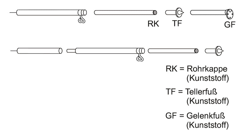 Piper Aufstellstange Stahl 1,65-2,5m, 3-tlg., Ø22x1,0mm/Ø19x1,0mm, Tellerfuß