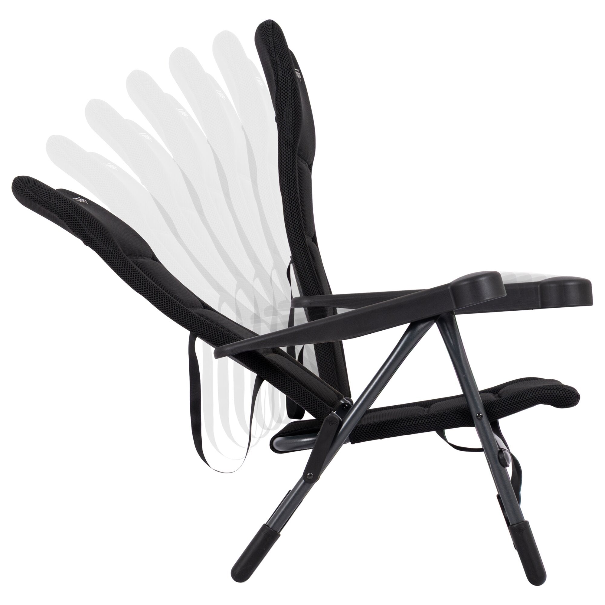 Strandstuhl AP/205 Air-Deluxe schwarz mit gepolsterter Rückenlehne, Mesh-Bezug und stabiler Metallrahmen; verstellbare Rückenpositionen