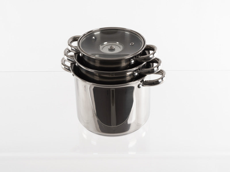 Camp 4 Edelstahl-Topfset mit Glasdeckel - 6-teilig