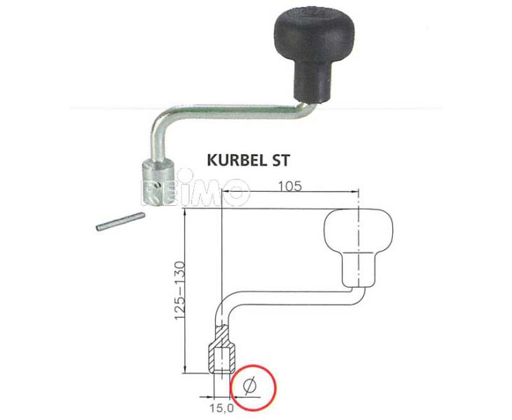 AL-KO Ersatzkurbel für Stützrad ST 48 – Anschluss 15 mm