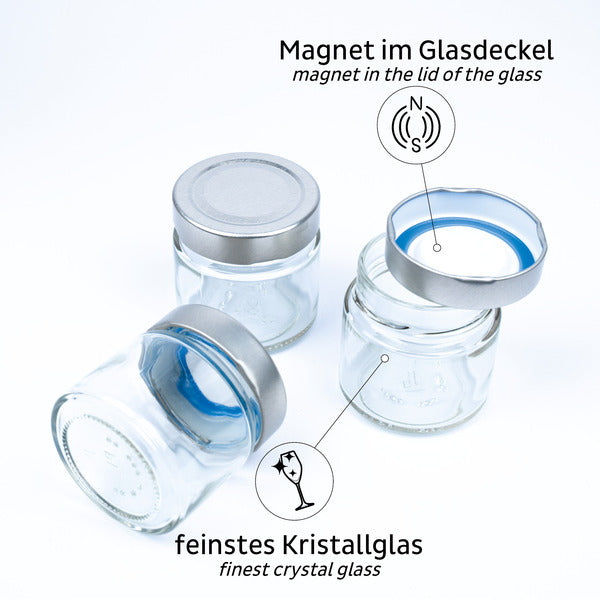 silwy Black & Classy Feinkost-Magnetgläser – 3 × 125 ml mit 25-cm-Leiste