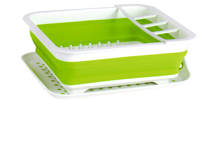 Camp 4 Falt-Geschirrtrockner mit Abtropfschale – 37 × 31 cm, Weiß/Lime