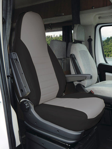 Carbest Sitzbezüge für Fiat Ducato ab 2014 – Schwarz/Grau, 2 Stück mit 4 Armlehnenschonern