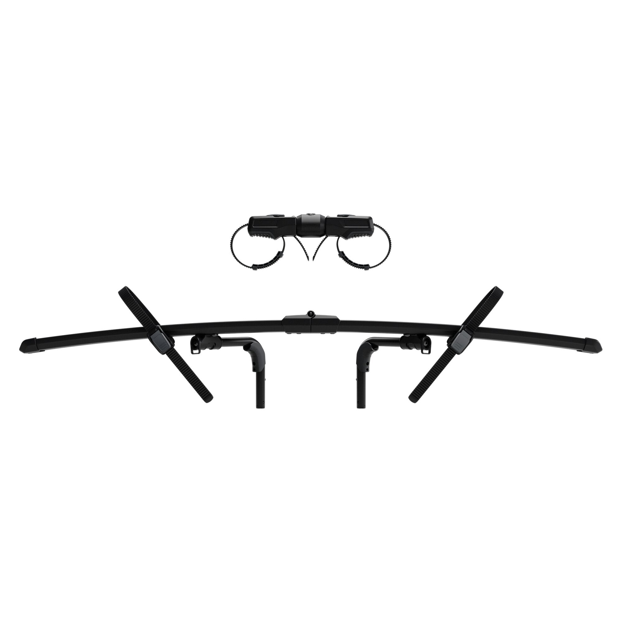 Erweiterungs-Set für Thule EasyFold 3 Fahrradträger; sichtbare Bauteile: schwarzes Zentralteil mit Halte- und Befestigungselementen sowie zwei langen Spannriemen