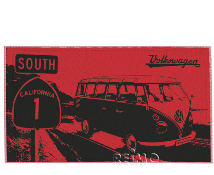 VW Collection by BRISA Bulli-Strandtuch Highway 1 rot/schwarz