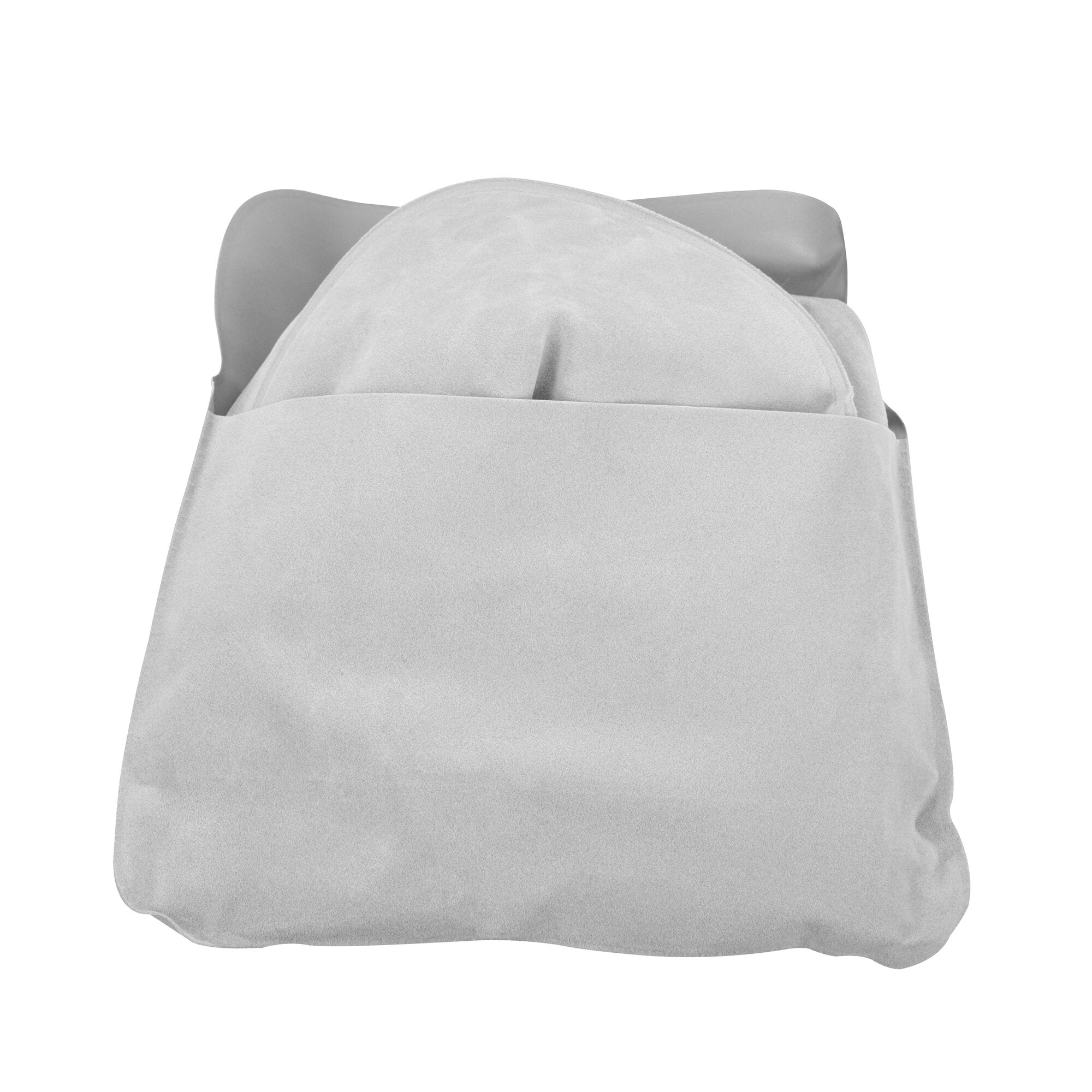 Nahaufnahme einer Comfort Kopf- und Nackenstütze aus hellem, weichem Material; sichtbare Rundungen und gepolsterte Fläche