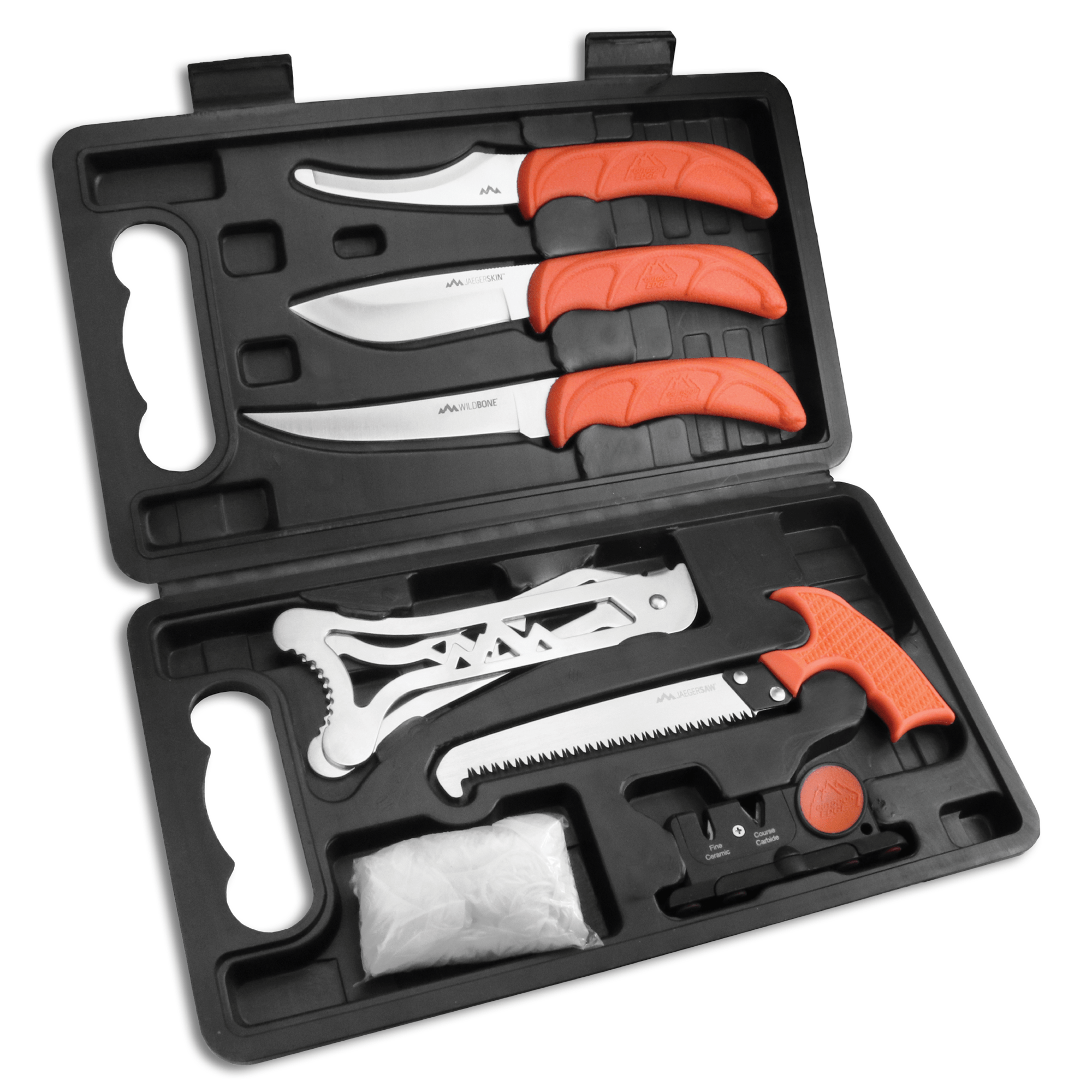 Outdoor Edge Jaeger Pak Zerwirkset · kompletter Inhalt im Hartschalenkoffer