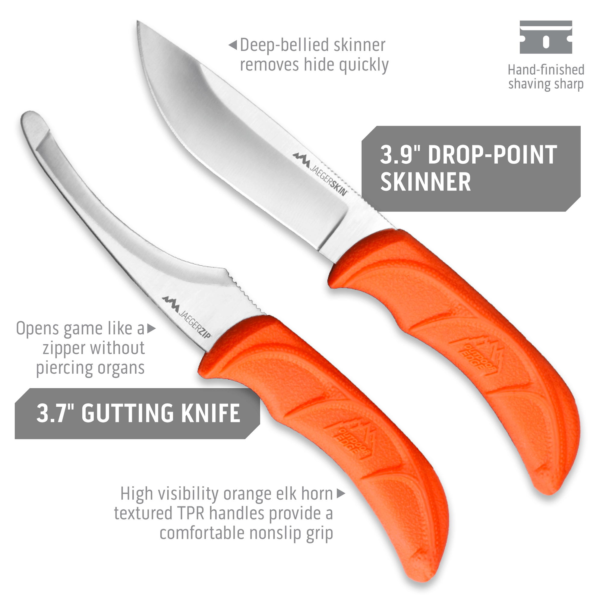 Outdoor Edge Jaeger Pak · Aufbruchklinge und Drop-Point-Skinner