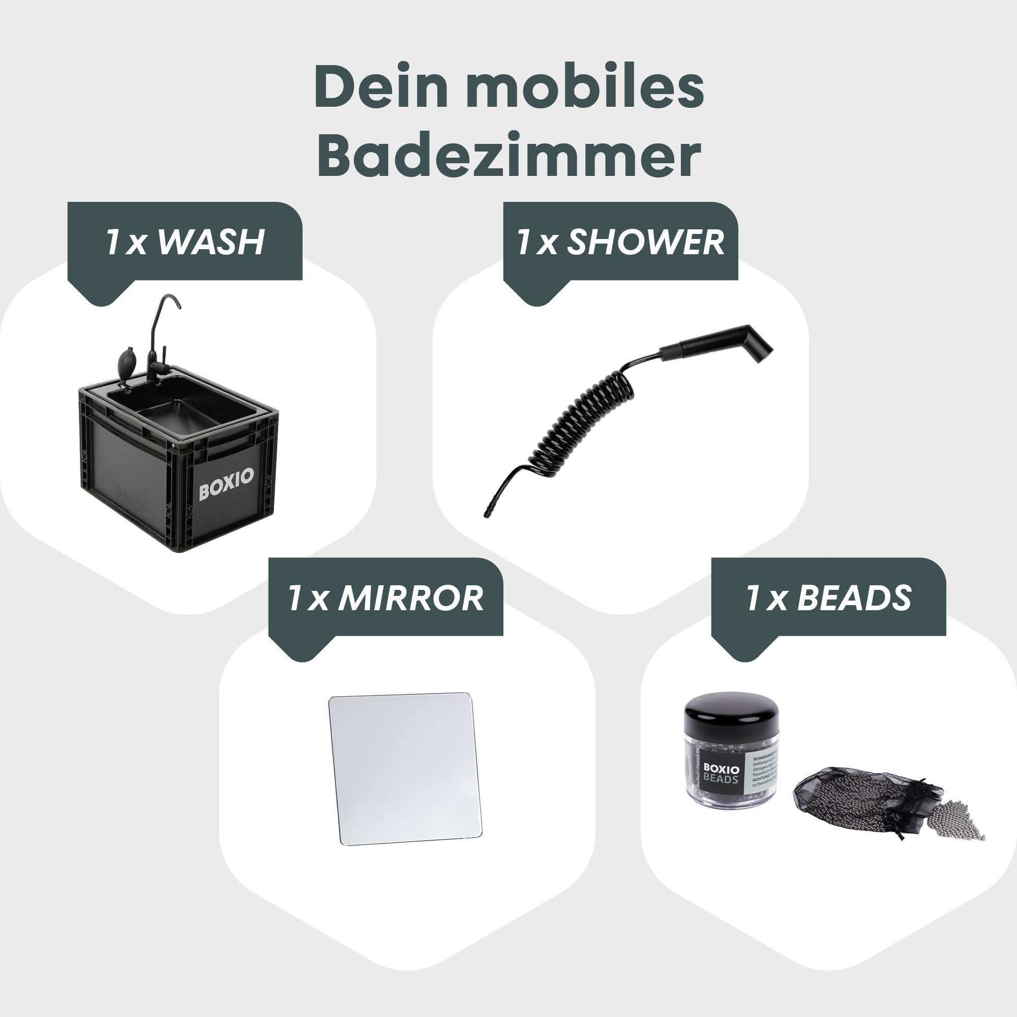 BOXIO WASH PLUS | Mobiles Waschbecken mit Campingdusche – Produktansicht 2