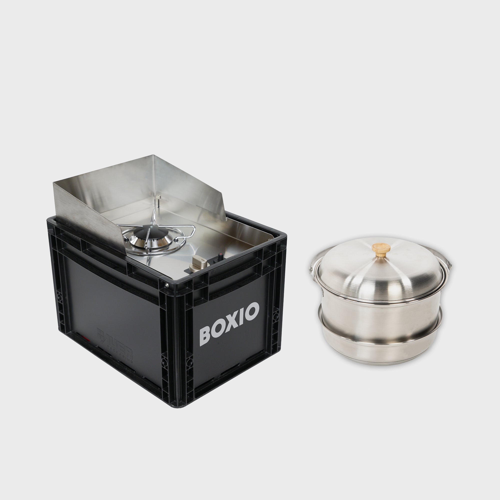 BOXIO COOK PLUS | Mobiler Gaskocher mit Topfset – Produktansicht 1