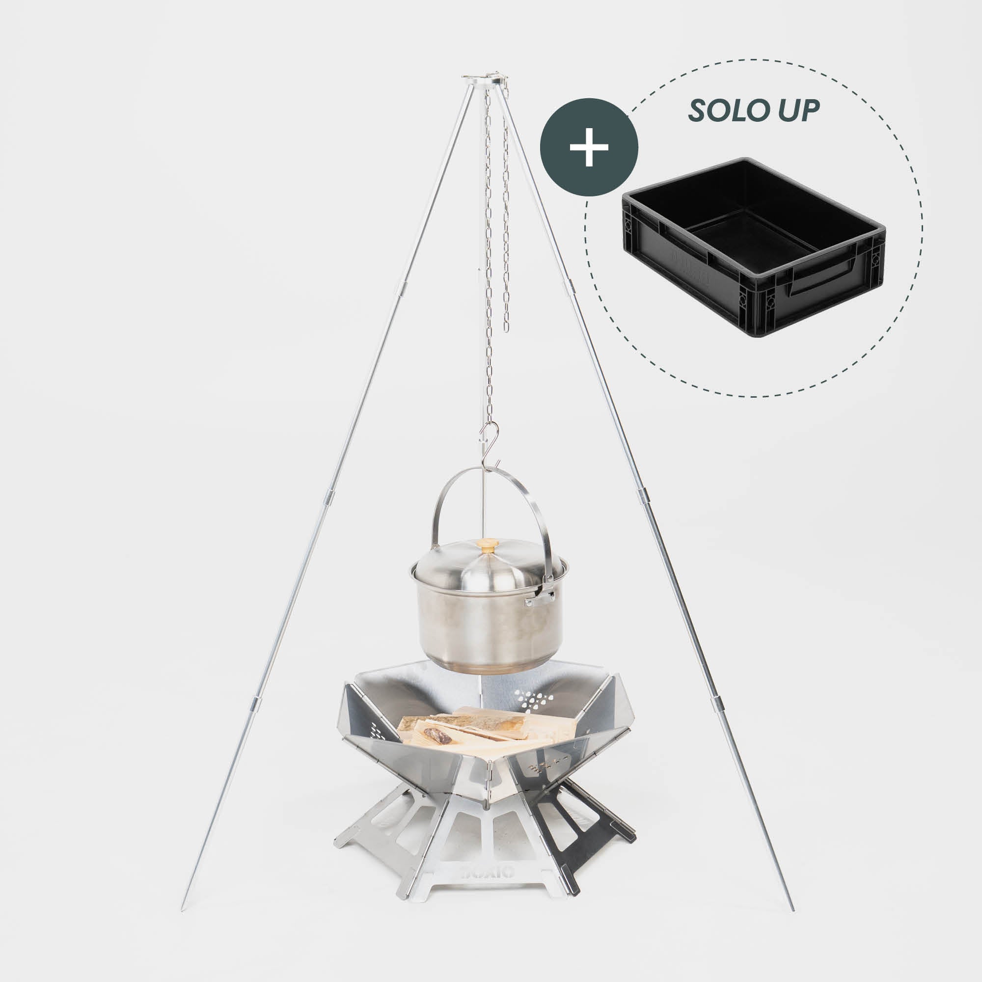 BOXIO FIRE BUNDLE I Feuerschale mit Grill in Eurobox – Produktansicht 1