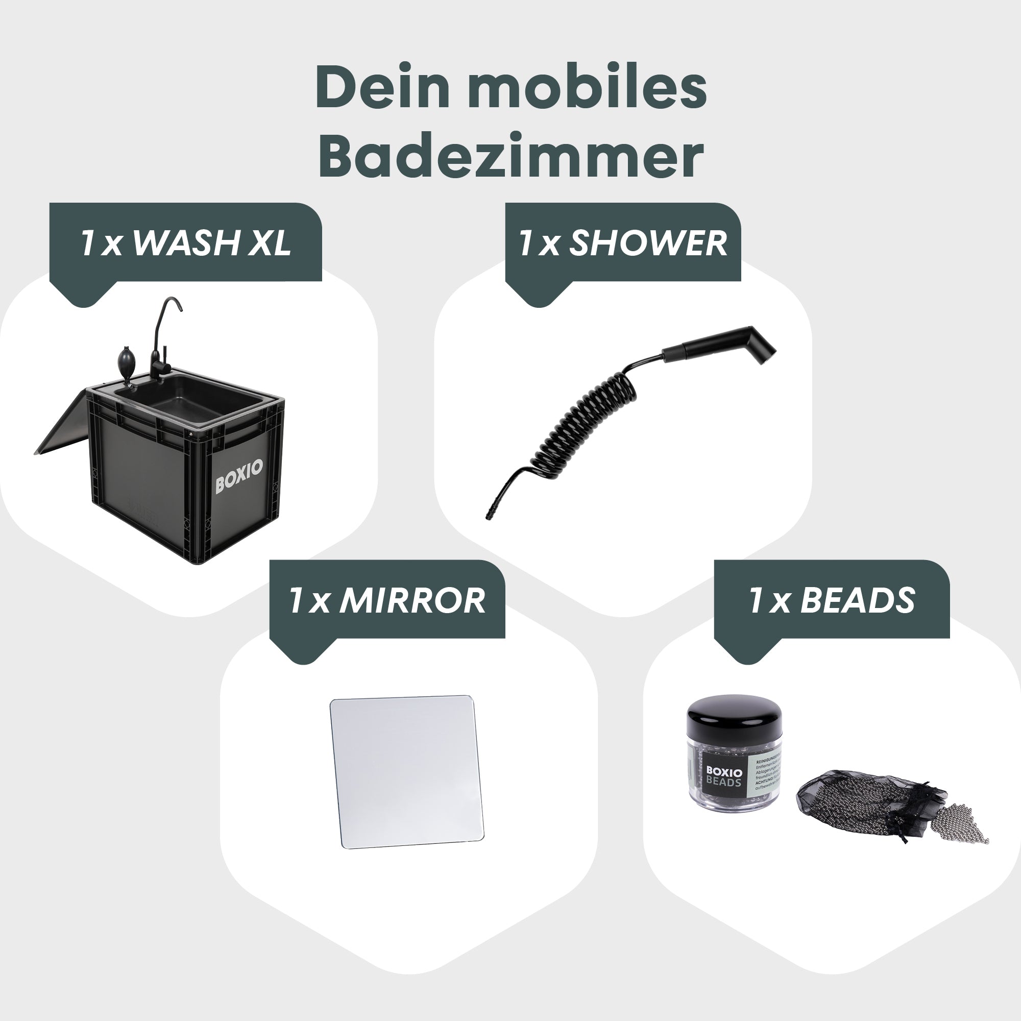 BOXIO WASH XL PLUS I Mobiles XL-Camping Waschbecken mit Duschbrause – Produktansicht 2