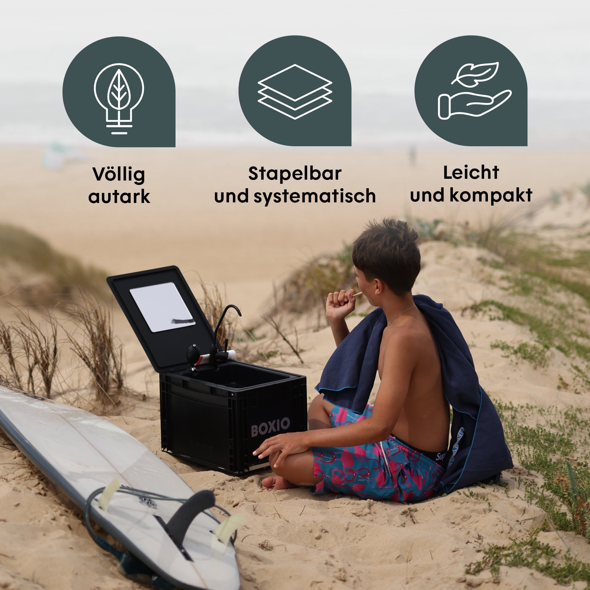 BOXIO WASH XL PLUS I Mobiles XL-Camping Waschbecken mit Duschbrause – Produktansicht 5