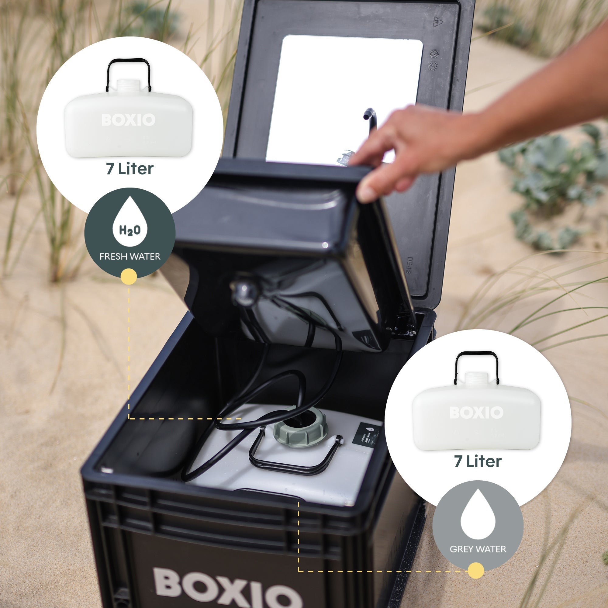 BOXIO WASH XL PLUS I Mobiles XL-Camping Waschbecken mit Duschbrause – Produktansicht 3