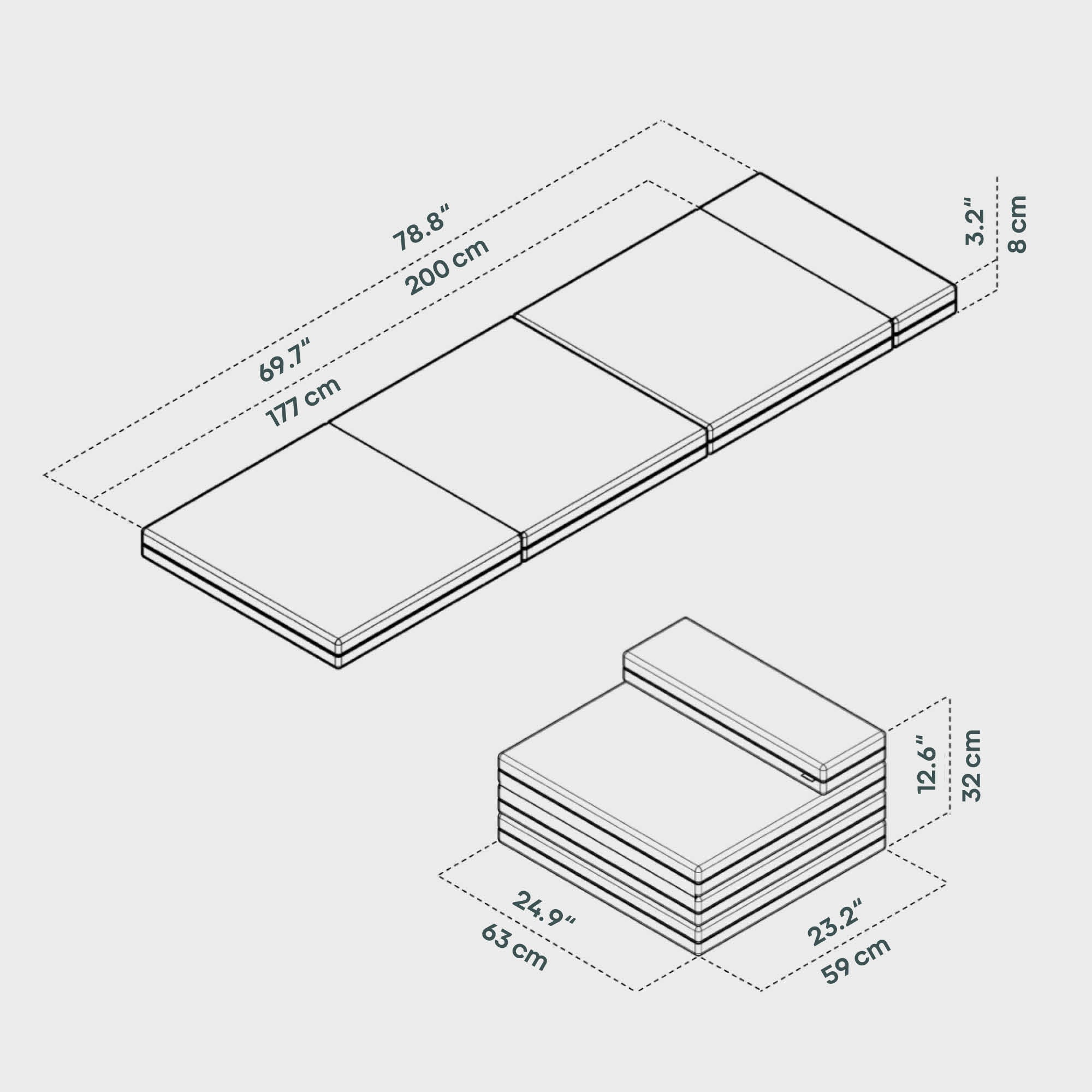 BOXIO SLEEP 63 x 200 cm I  Klappmatratze für das RACK – Produktansicht 4