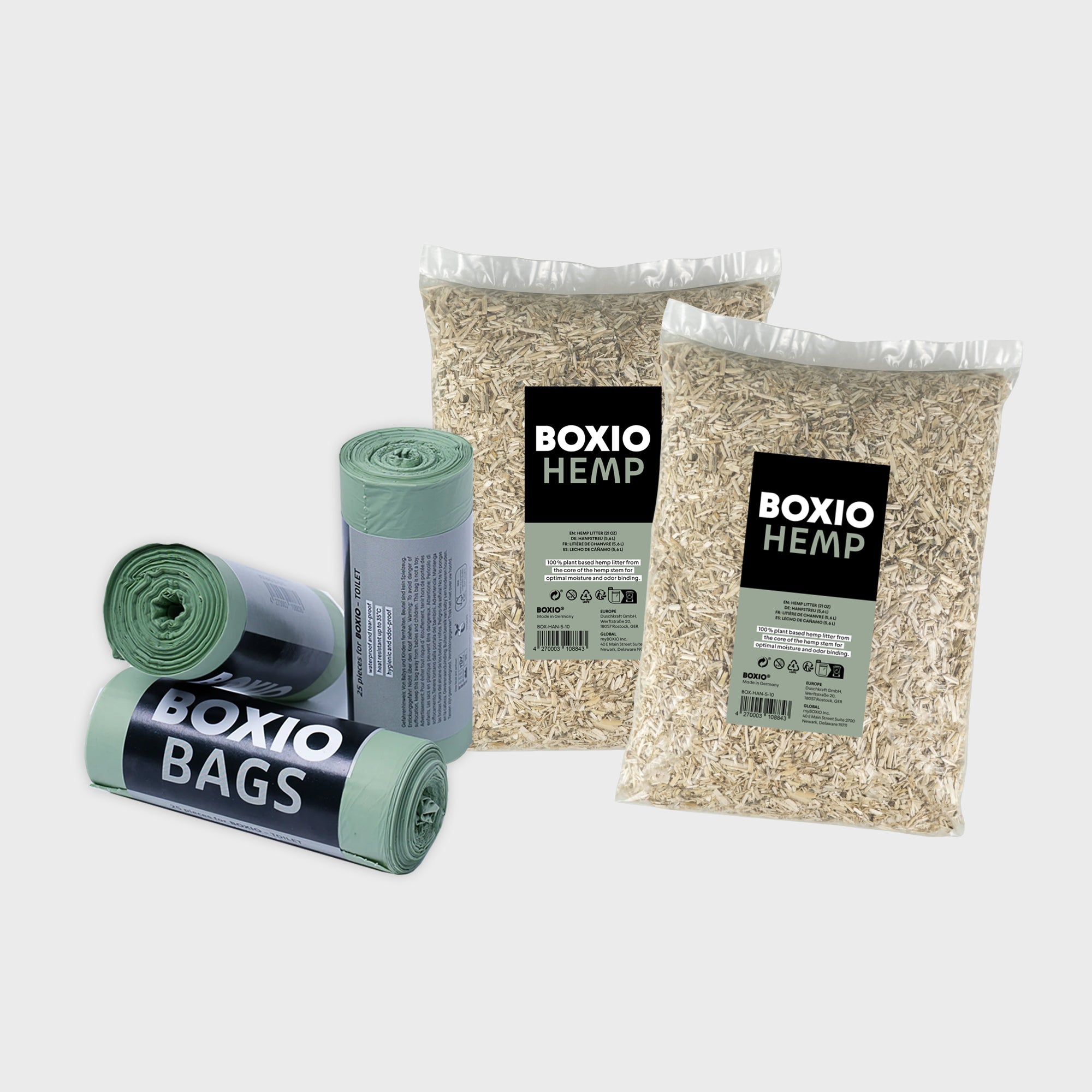 BOXIO REFILL BUNDLE | Nachfüllpack mit Hanfstreu und Müllbeuteln – Produktansicht 1