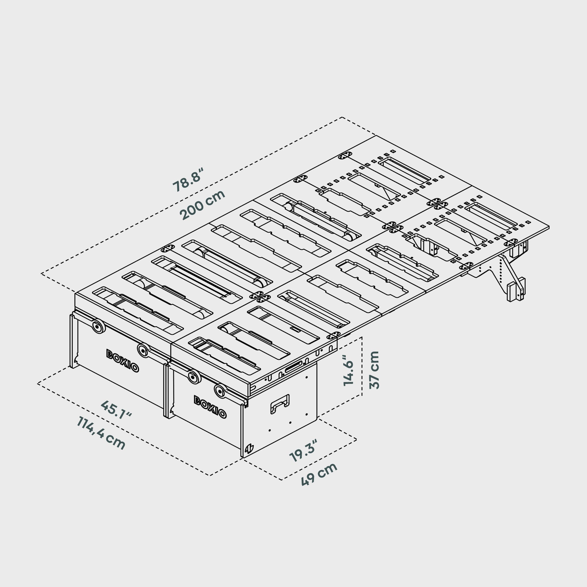 BOXIO RACK BOX + BED L I Modulare Campingbox – Produktansicht 3