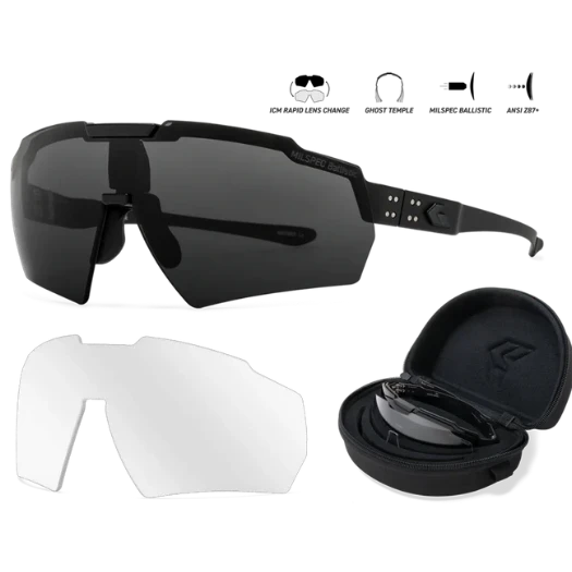 Schwarze GATORZ ballistische Schutzbrille mit geschwungenem rahmenlosen Design, getönte ANSI Z87+ Gläser, zusätzlicher.