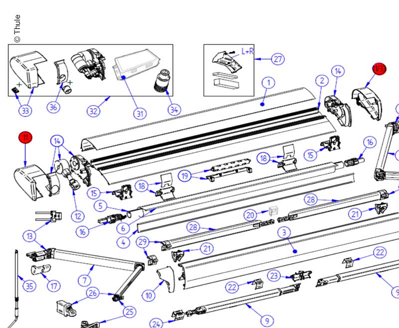Thule Omnistor 6300 Gehäuse-Endkappen – Links/Rechts, Silber