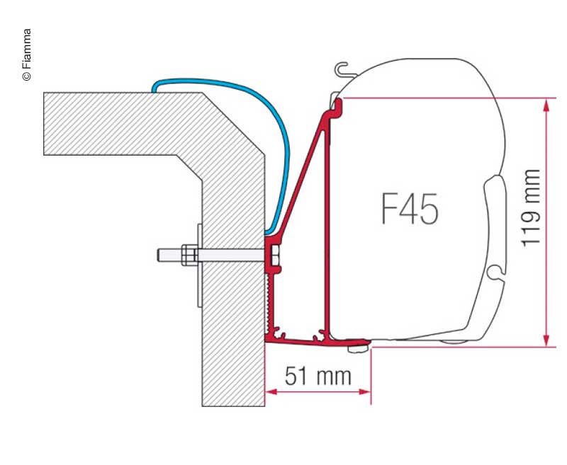 Fiamma F45/F70 Adapter Rapido Serie 6 – 350 cm, 1 Halterung