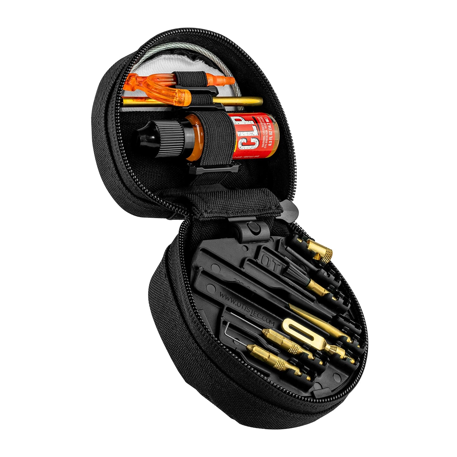 OTIS Professional Pistolen-Reinigungssystem FG-645 im geöffneten Reißverschlussetui mit Flexkabeln, Bürsten und Zubehör