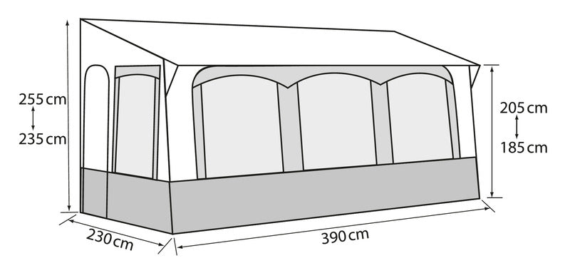 Reimo Tent Technology CASA ROYAL 2 Wohnwagenvorzelt – 390 × 230 cm, Stahlgestänge