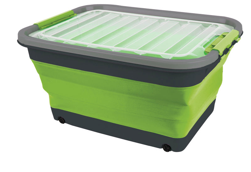 Camp4 faltbare Aufbewahrungsbox – 30 l, Grau/Lime, mit Deckel und Rollen