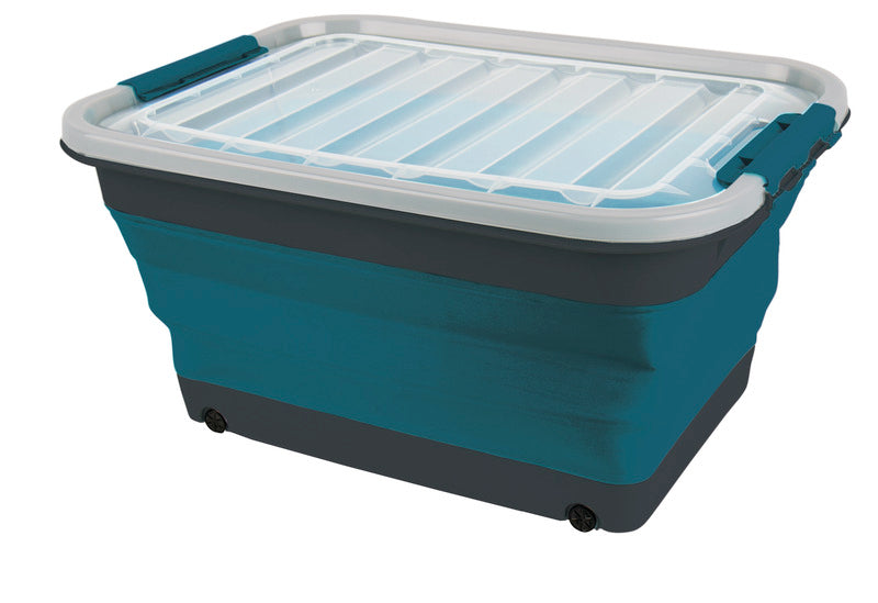 Camp4 faltbare Aufbewahrungsbox – 30 l, Grau/Lime, mit Deckel und Rollen
