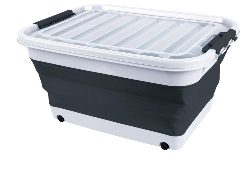 Camp4 faltbare Aufbewahrungsbox – 30 l, Grau/Lime, mit Deckel und Rollen