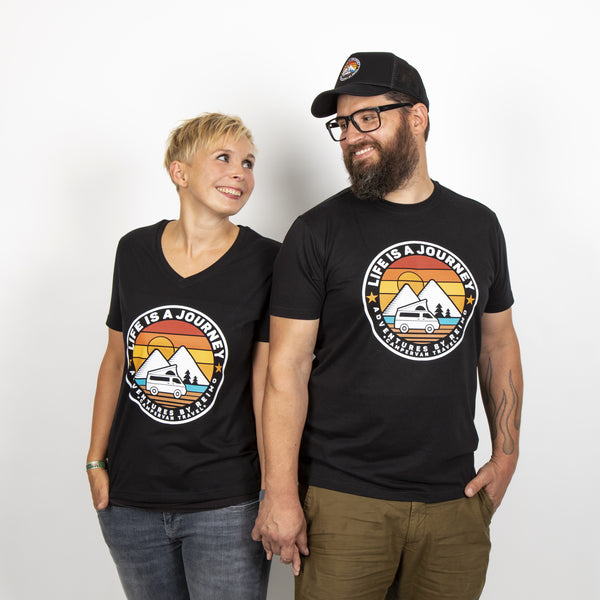 Reimo LIFE IS A JOURNEY Damen-T-Shirt – Schwarz, Größe S