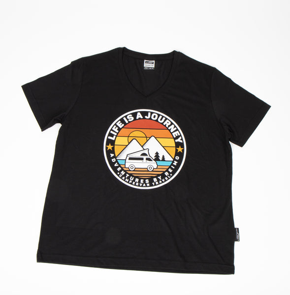 Reimo LIFE IS A JOURNEY Damen-T-Shirt – Schwarz, Größe L