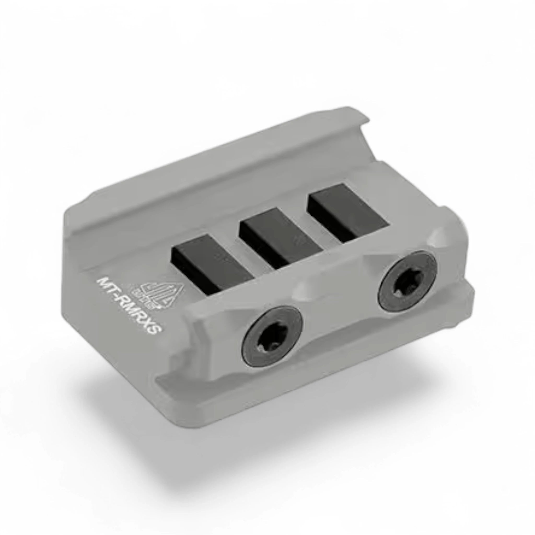 Hellgrauer, kompakter UTG Super Slim RMR Montageadapter aus Metall mit zwei Schrauben und Picatinny-Schienenprofil.