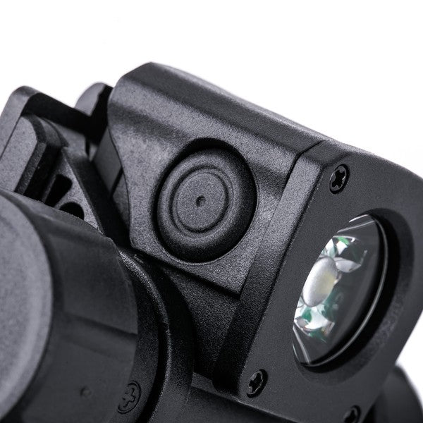 Schwarze NEXTORCH oStar LED-Stirnlampe mit robustem Gehäuse und NVG-Montagehalterung, klare Linse vorne, matte Oberfläche,.