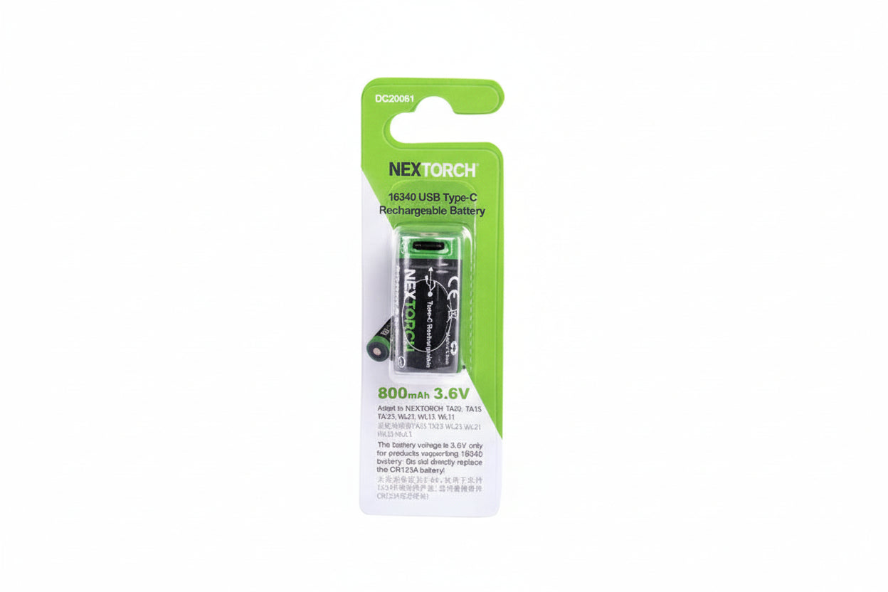 NextorchNEXTORCH DC20061 16340 USB - C Akku – 3,6 V 800 mAh für TA20 & TA21 - Black Raptor