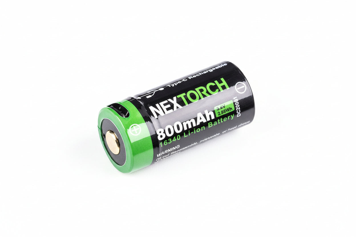 NextorchNEXTORCH DC20061 16340 USB - C Akku – 3,6 V 800 mAh für TA20 & TA21 - Black Raptor