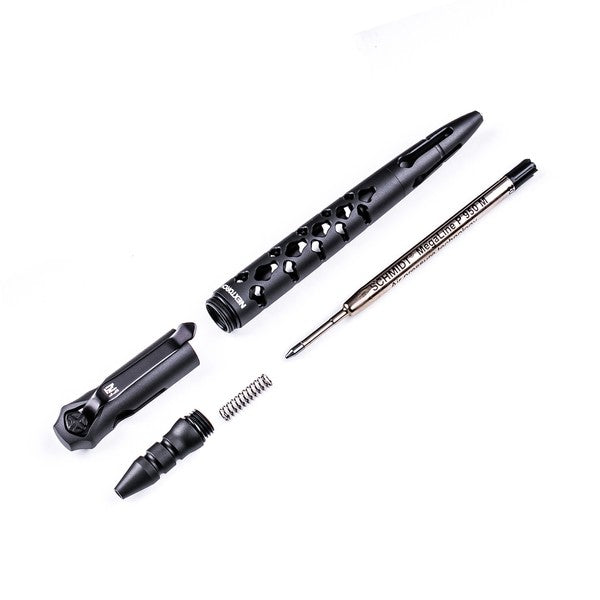 Schwarzer NEXTORCH NP20 Dino Tactical Pen mit zerlegtem Gehäuse, Wolfram-Glasbrecher und integriertem Kugelschreiber,.