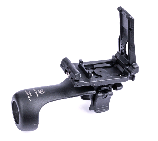 Schwarzes NEXTORCH V55 Taschenlampenholster mit 360° drehbarer Halterung und Schnellverschluss, schlankes Design aus.