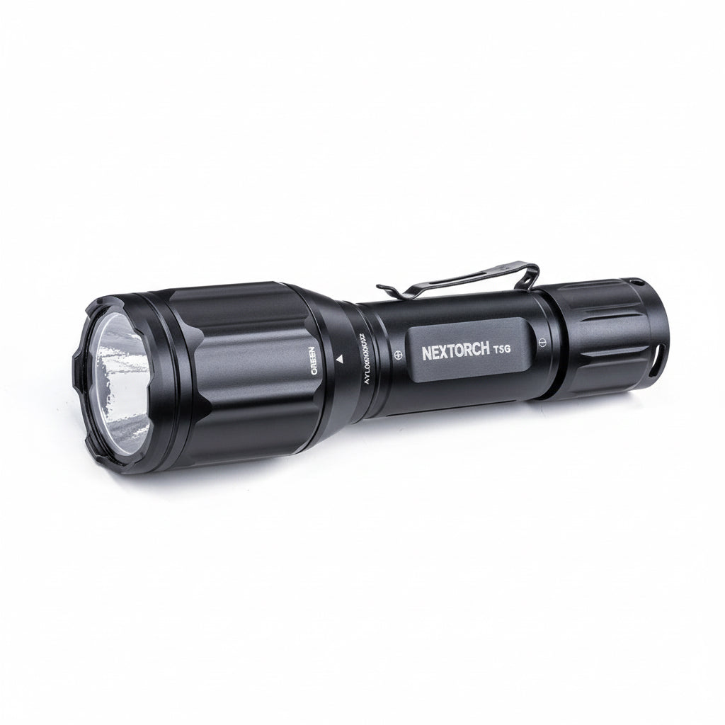 Schwarze NEXTORCH T5G Dual-LED Jagdtaschenlampe mit weißem und grünem Licht, gedrungener, robuster Metallkörper mit.
