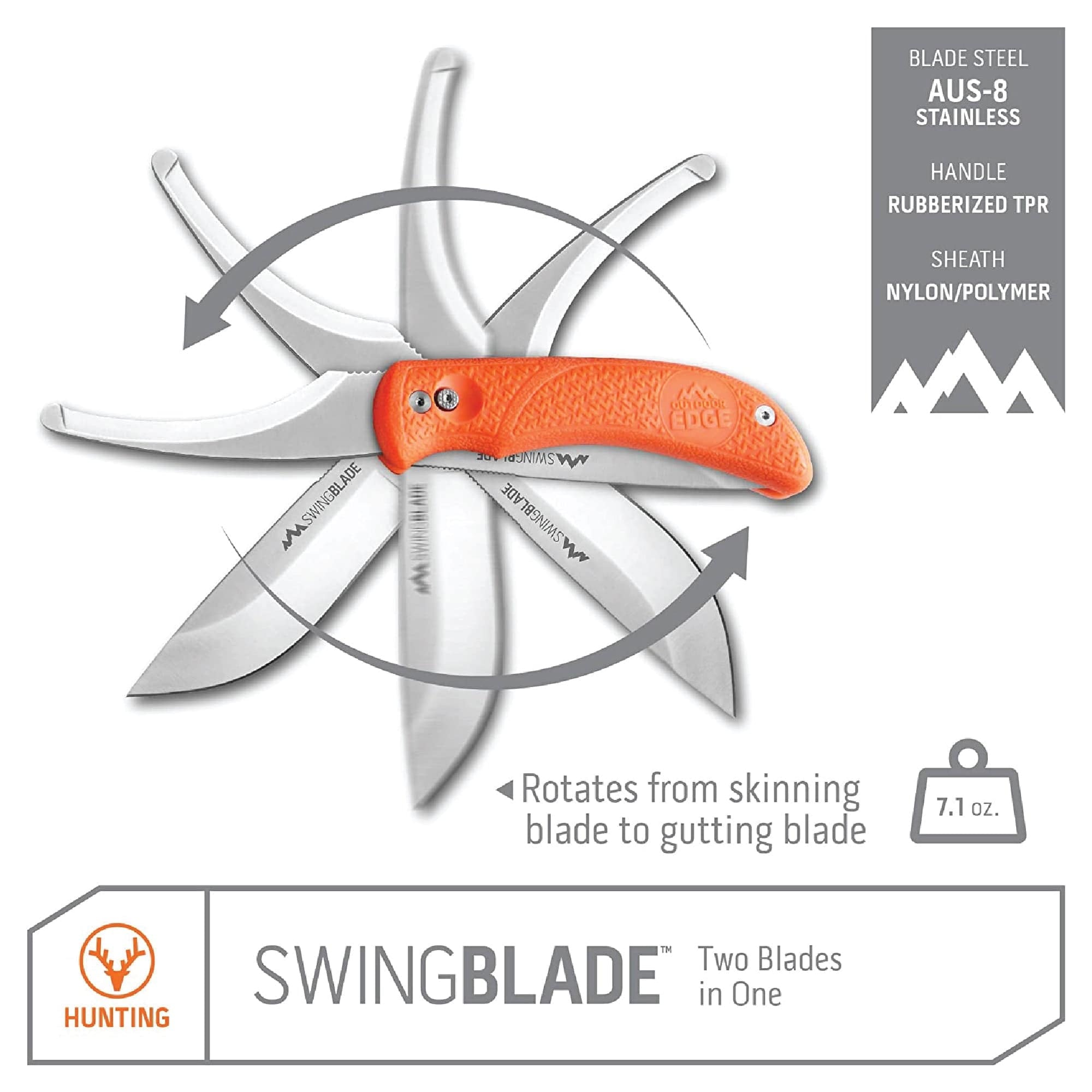 Outdoor Edge SwingBlade · orangefarbenes Drehklingenmesser mit Drop-Point- und Aufbrechklinge