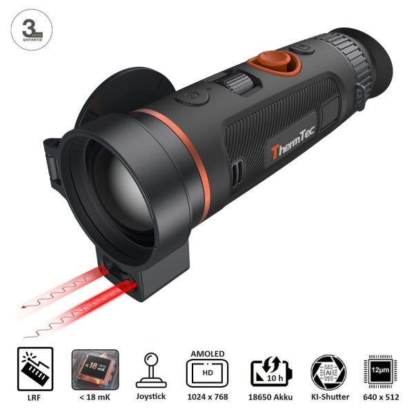 Thermtec WILD 650 L Wärmebildkamera Monokular schwarz mit orangen Akzenten, 35 mm Linse, kompakte Bauform, Joystick und.