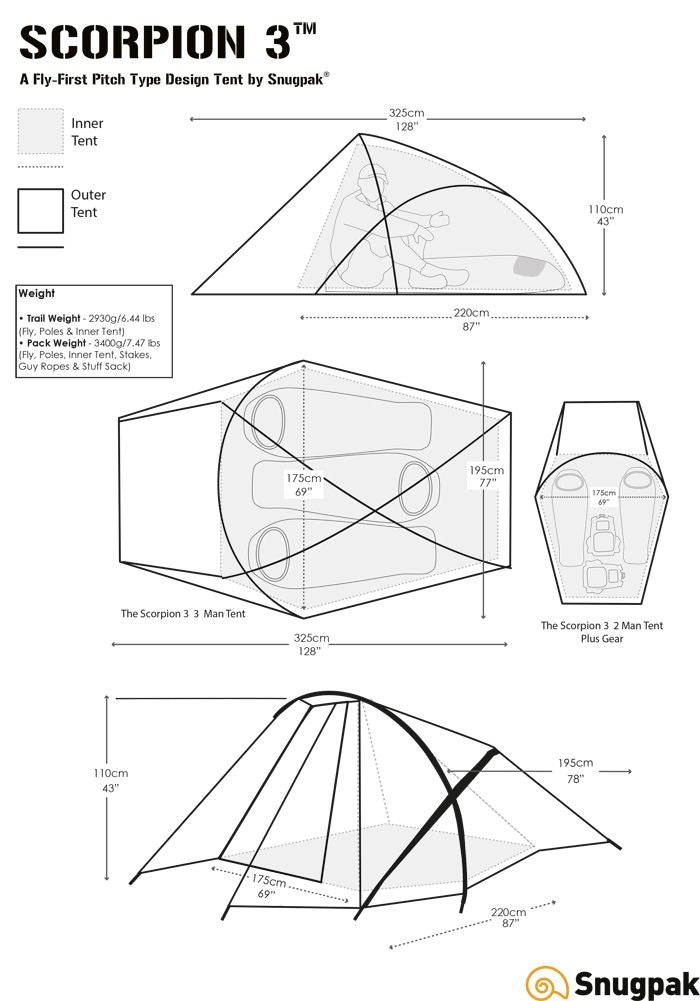 SnugpakSnugpak Scorpion 3 – Dreimann Tunnelzelt - Black Raptor