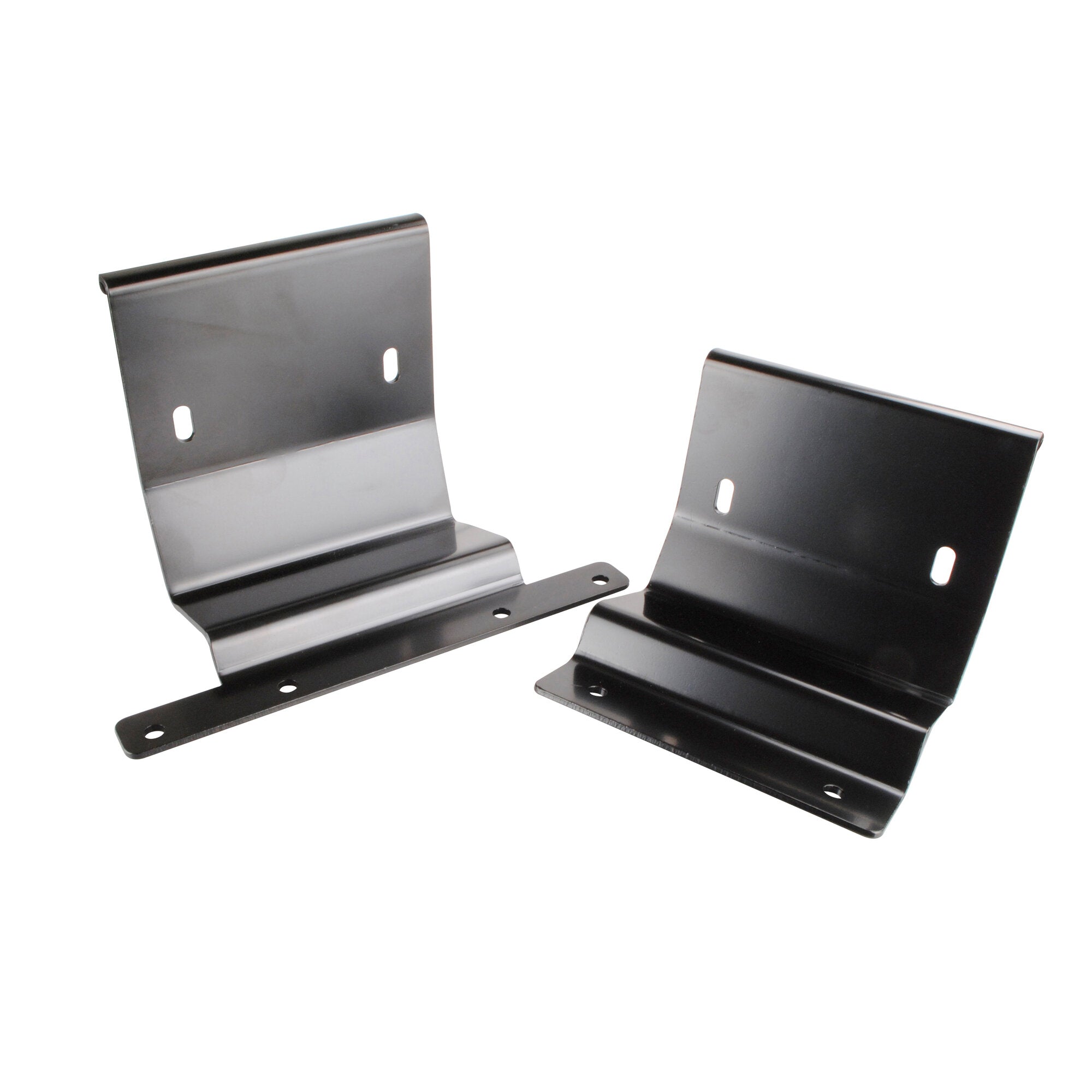 Zwei schwarze, gebogene Metallhalterungen mit Löchern, Teil eines Markisenadapter-Kits, Deep Black für Mercedes Viano/Marco Polo/Vito/V-Class