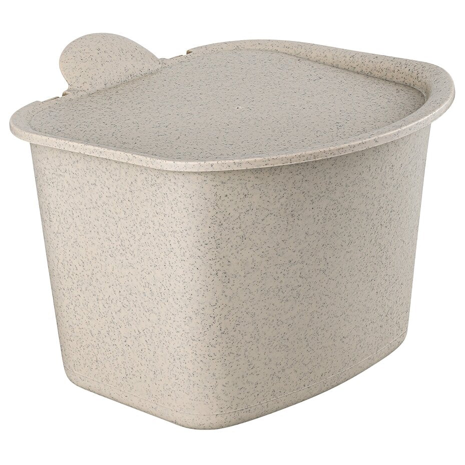 Sandfarbener Bio-Abfalleimer BIBO mit Deckel, gesprenkelte Oberfläche, ovale Form, aus Kunststoff