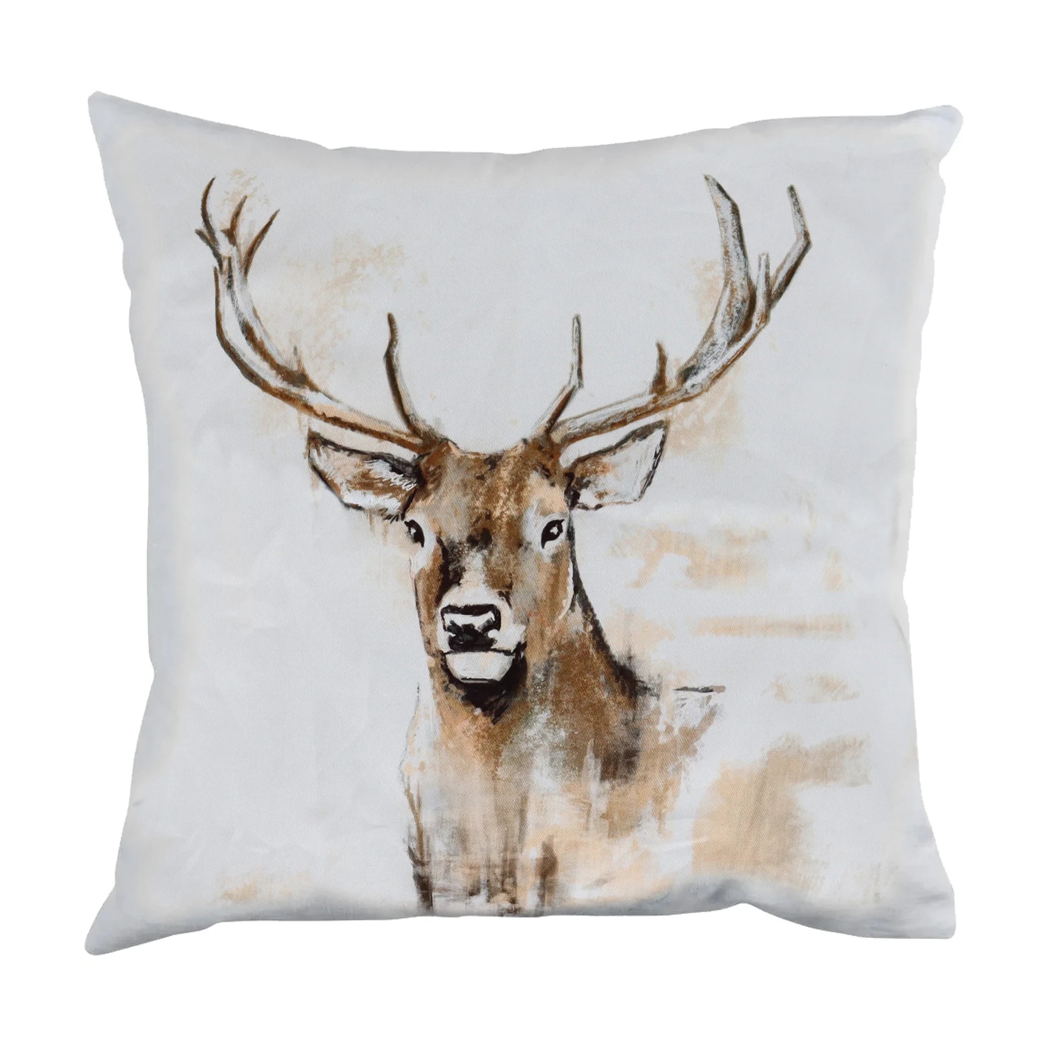 AKAH Kissenbezug Rothirsch 40 × 40 cm in heller Baumwolloptik mit Hirschmotiv