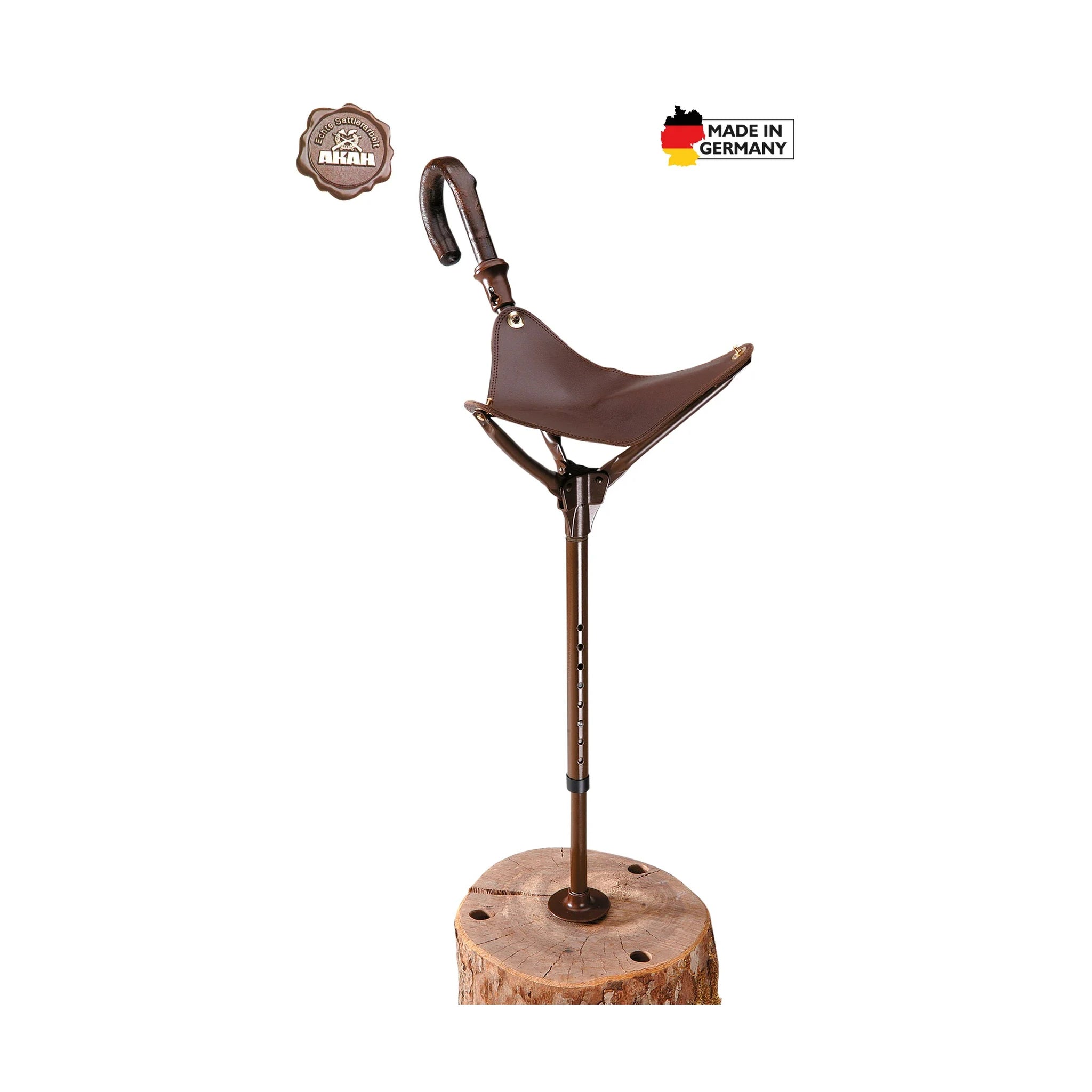 AKAH Verstellbarer Sitzstock mit großer brauner Ledersitzfläche