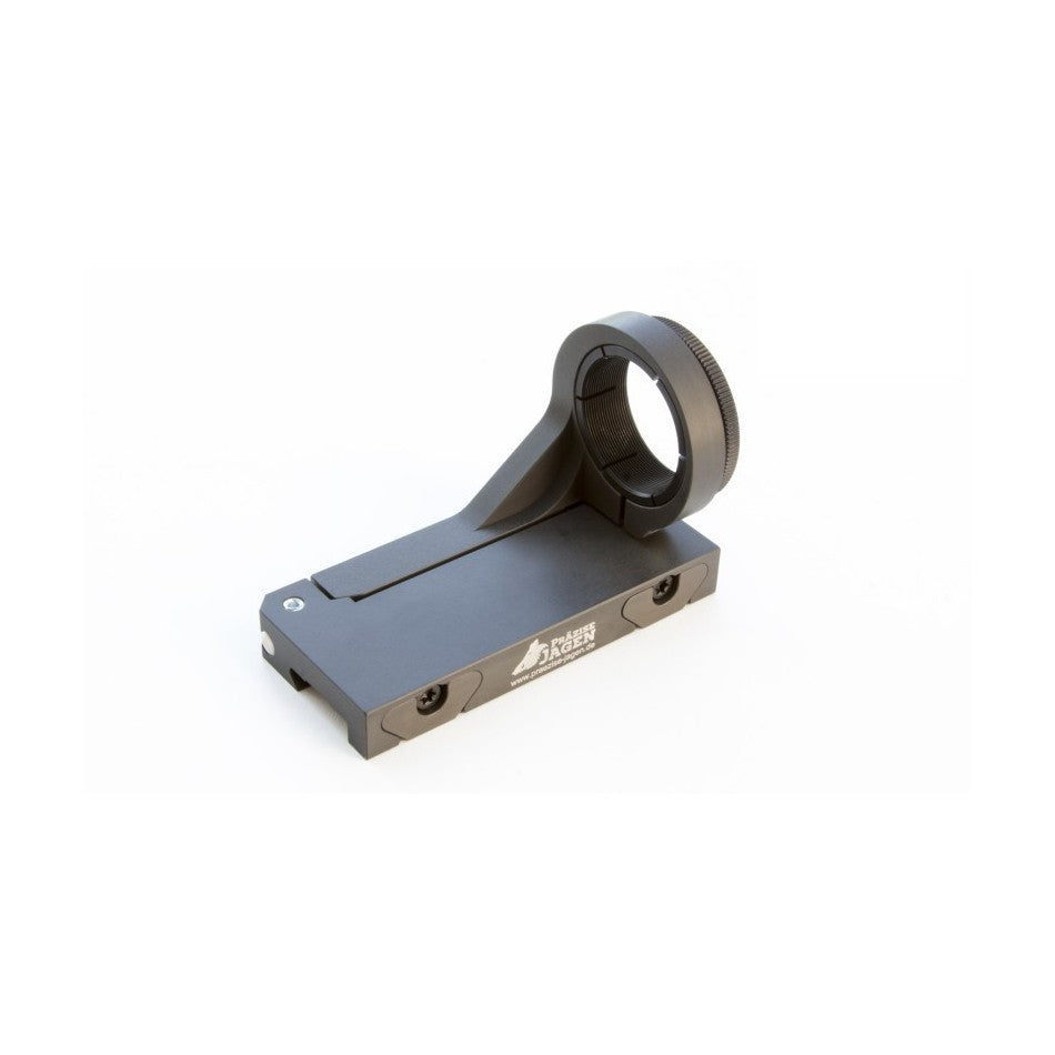 Schwarzer Flip-To-Side Adapter aus Metall mit Picatinny-Schiene und rundem Drehgelenk für Jagdzubehör.