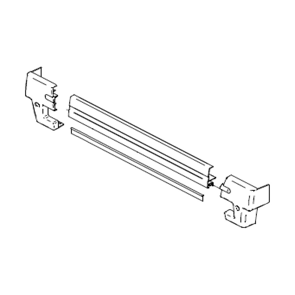 Montagesatz mit zwei langen Führungsschienen und zwei Endstücke, sichtbare Bauteile des Thule Slide-Out Step Schmutzschutz 400