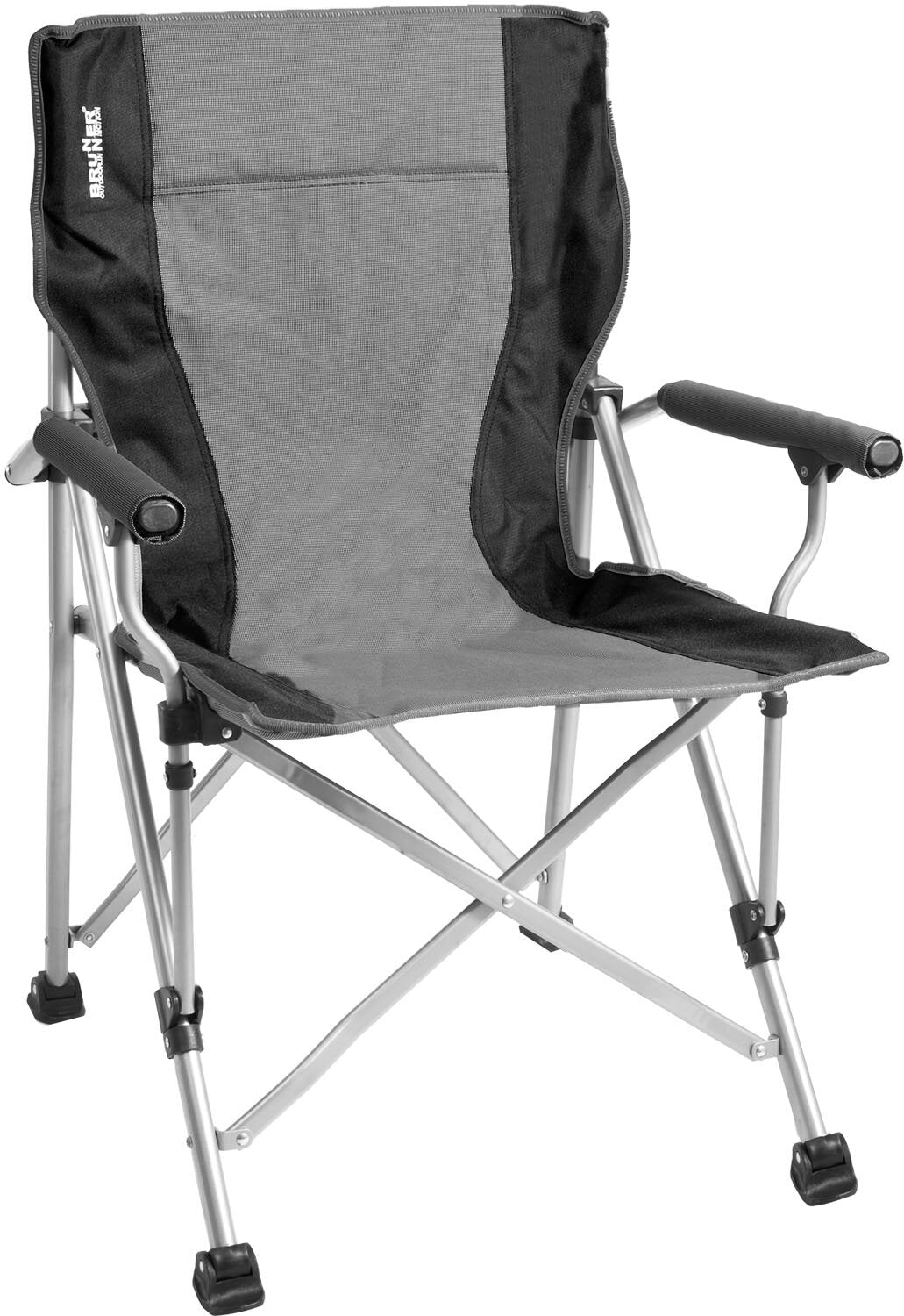 Faltstuhl Raptor Classic, grau, mit Aluminiumrahmen, grauer Sitz und Rücken, schwarze Seitenpaneele, gepolsterte Armlehnen und Gummifüße