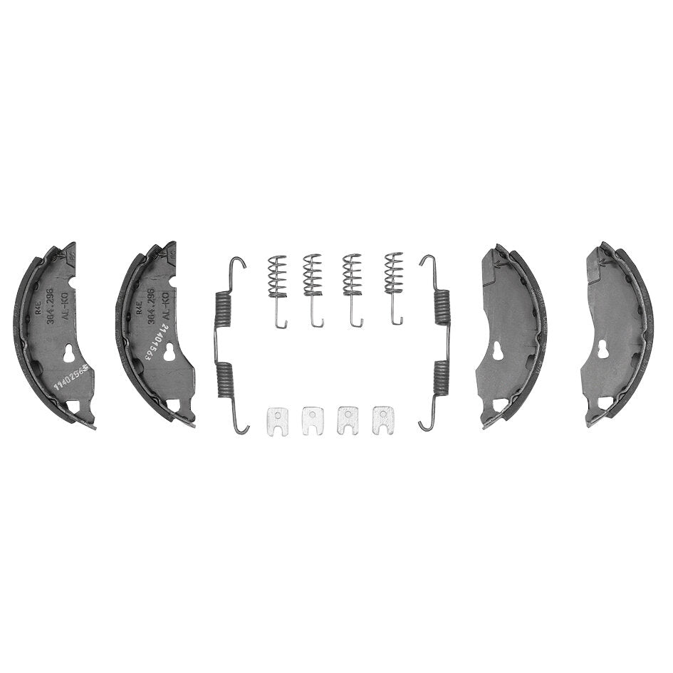 Satz Bremsbacken für Trommelbremse Radbremstyp 1635–1637, sichtbar vier halbrunde Backen an den Außenrändern, zentrale Spiralfedern und Kleinteile aus Metall