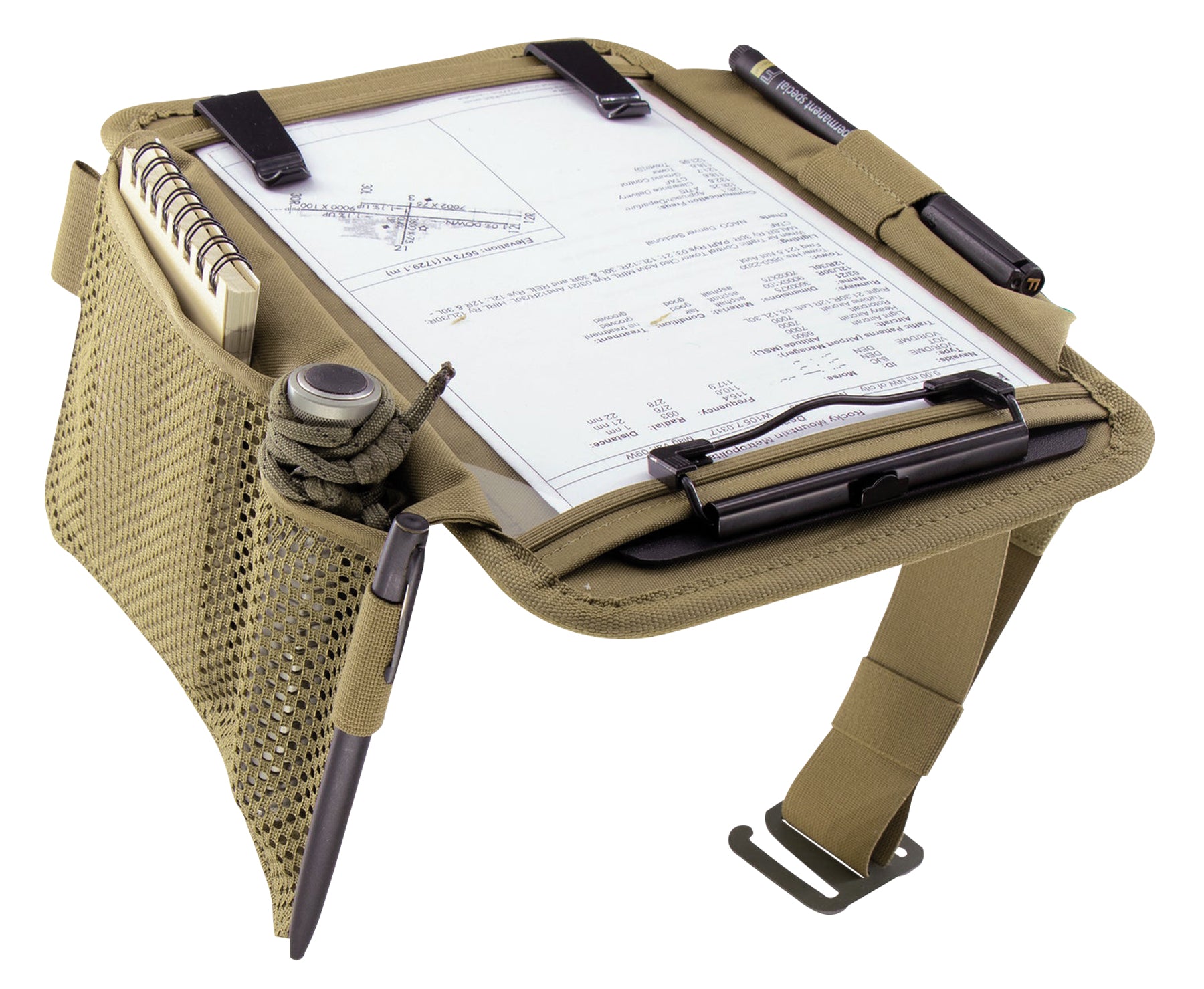 Battle Board Aviation Kneeboard Medium Coyote – Vorderansicht mit Polycarbonat-Schreibfläche